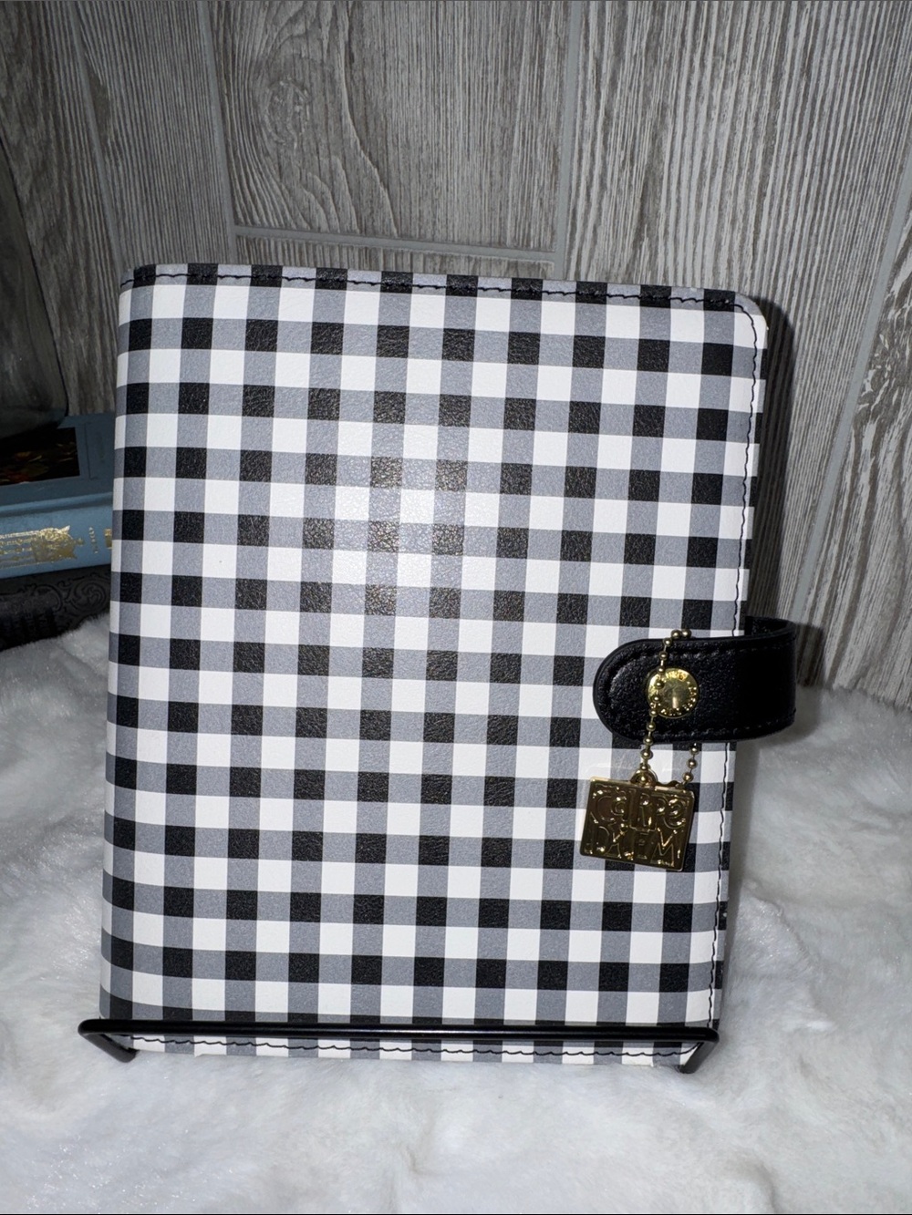 Black & White Gingham Planner with Gold Charm Detail
